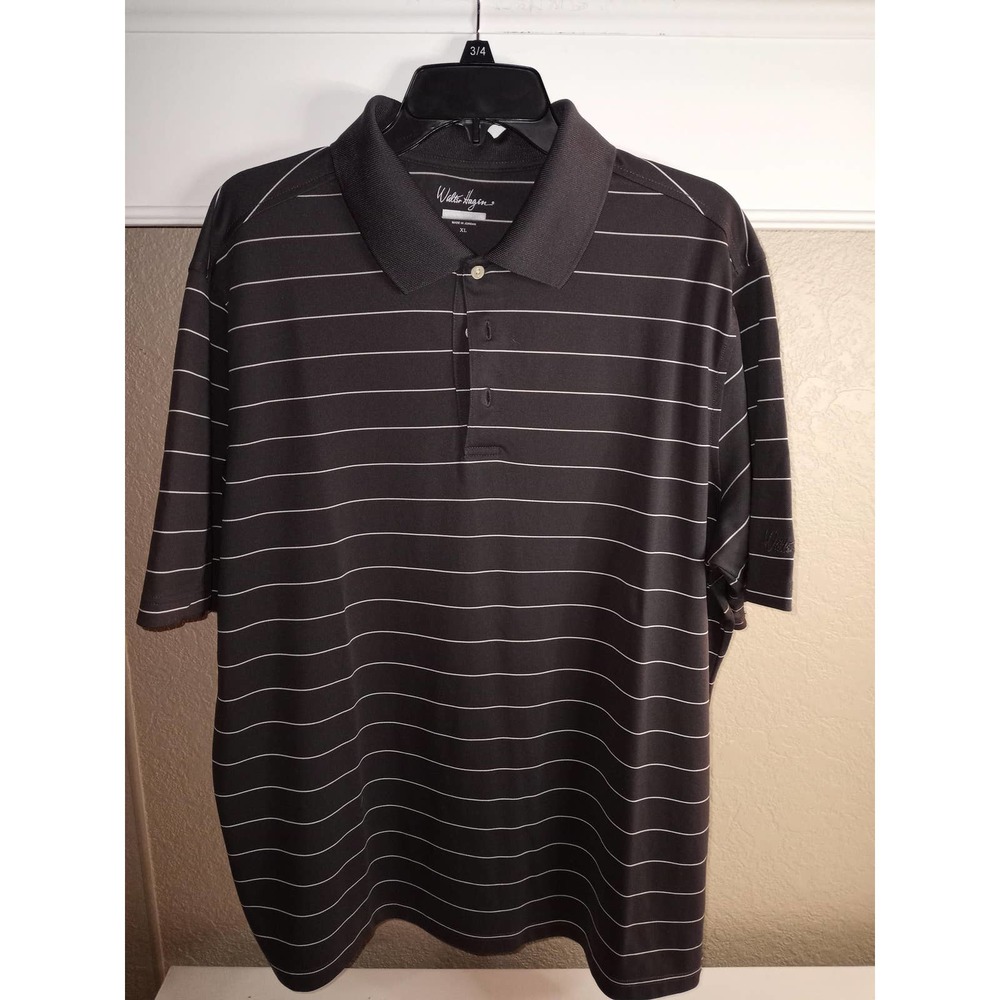 Walter Hagen Hydrodri Mens XL Polo. Gray w. White Stripes